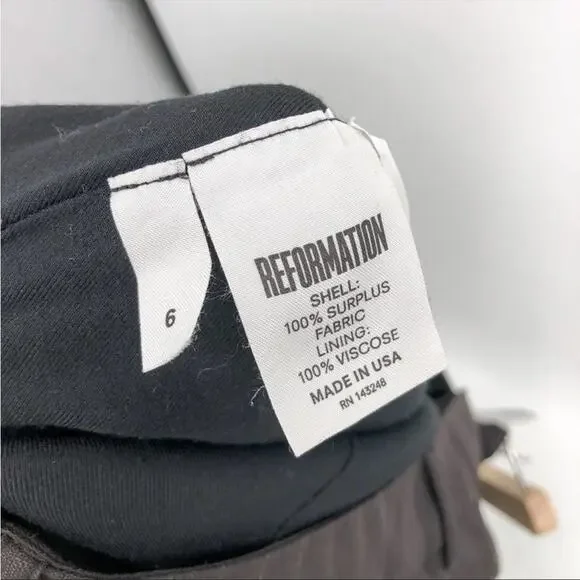 Reformation Brown Pinstripe Straight Pull-On High Waist Slack Office Crop Pant 6 - Picture 5 of 6